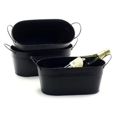 12  oval tin tub black by14 1blk wholesale metal containers tubs