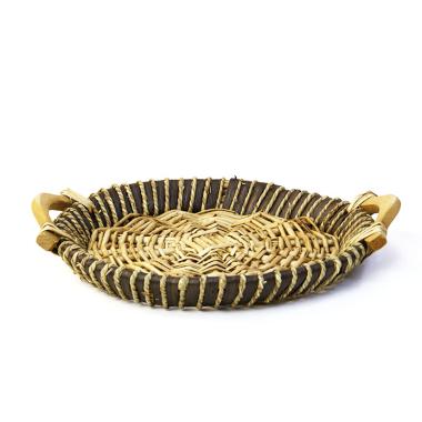 woodchipwillow round shallow tray wooden handles bw340 1