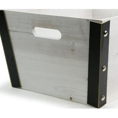 large rect wooden crate white wash black td479 1w handles