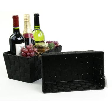 woven strap basket rectangle single black small