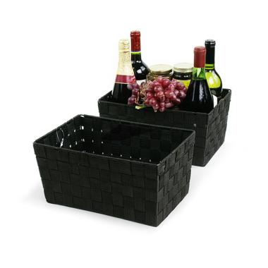 woven strap basket rectangle single medium black tp87 1med