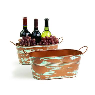 12  tin oval tub copperverdigris finish by14 1ver wholesale metal containers