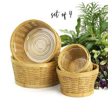 woodchip round bowl honey color s4 bd706 4 handles bowls
