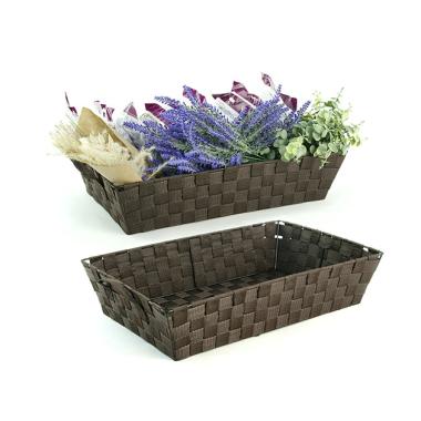 woven strap basket rectangle single dark brown tp88 1lg handles