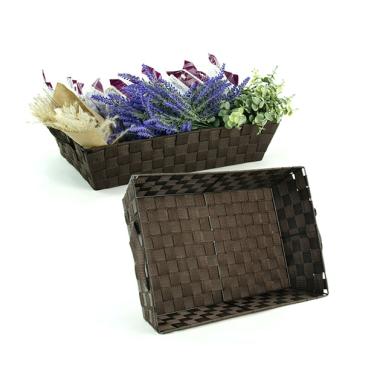 woven strap basket rectangle single dark brown tp88 1lg handles