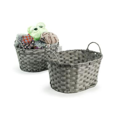 woven oval storage bin grey 2 tone tp145 1 handles bowls
