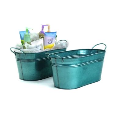 12  oval tin translucent teal tub by14 1ttl wholesale metal containers