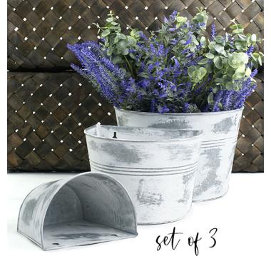 s3 tin half bucket wall basket white wash wy766 3 wholesale metal