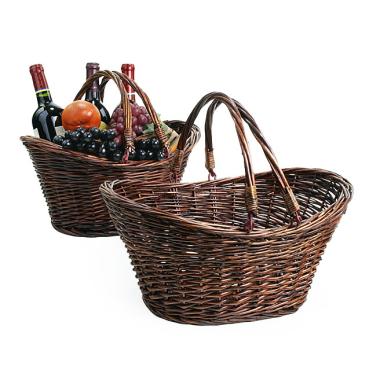 willow oval folding handle boat shape dark brown stained