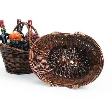willow oval folding handle boat shape dark brown stained