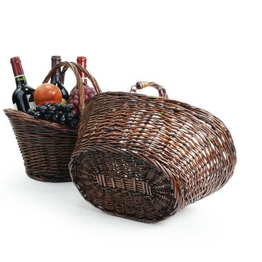 willow oval folding handle boat shape dark brown stained